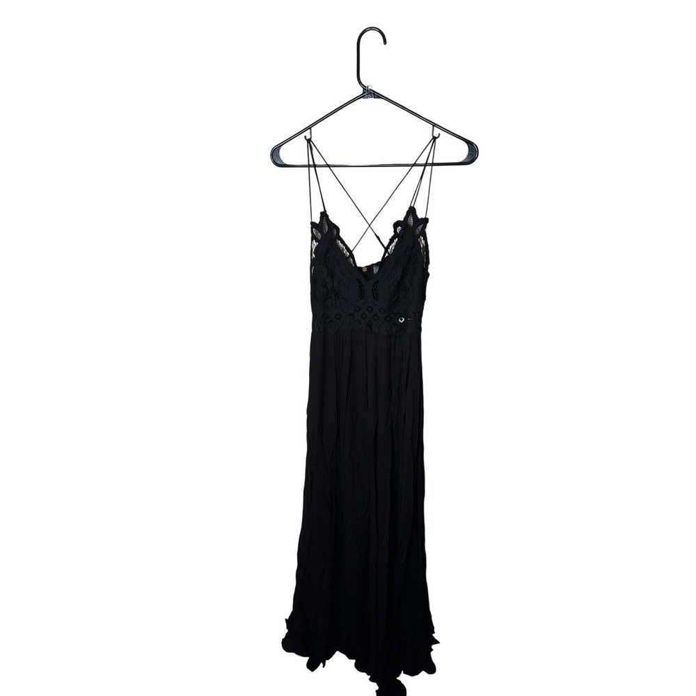 Free‎ People FP One Adella Maxi Dress Black Crochet Lace Boho F19M08106 Womens S